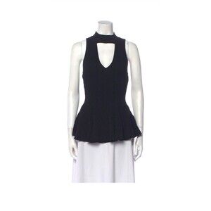 Jonathan Simkhai Released Rib Sleeveless Choker Cutout Peplum Top Knit Black XS